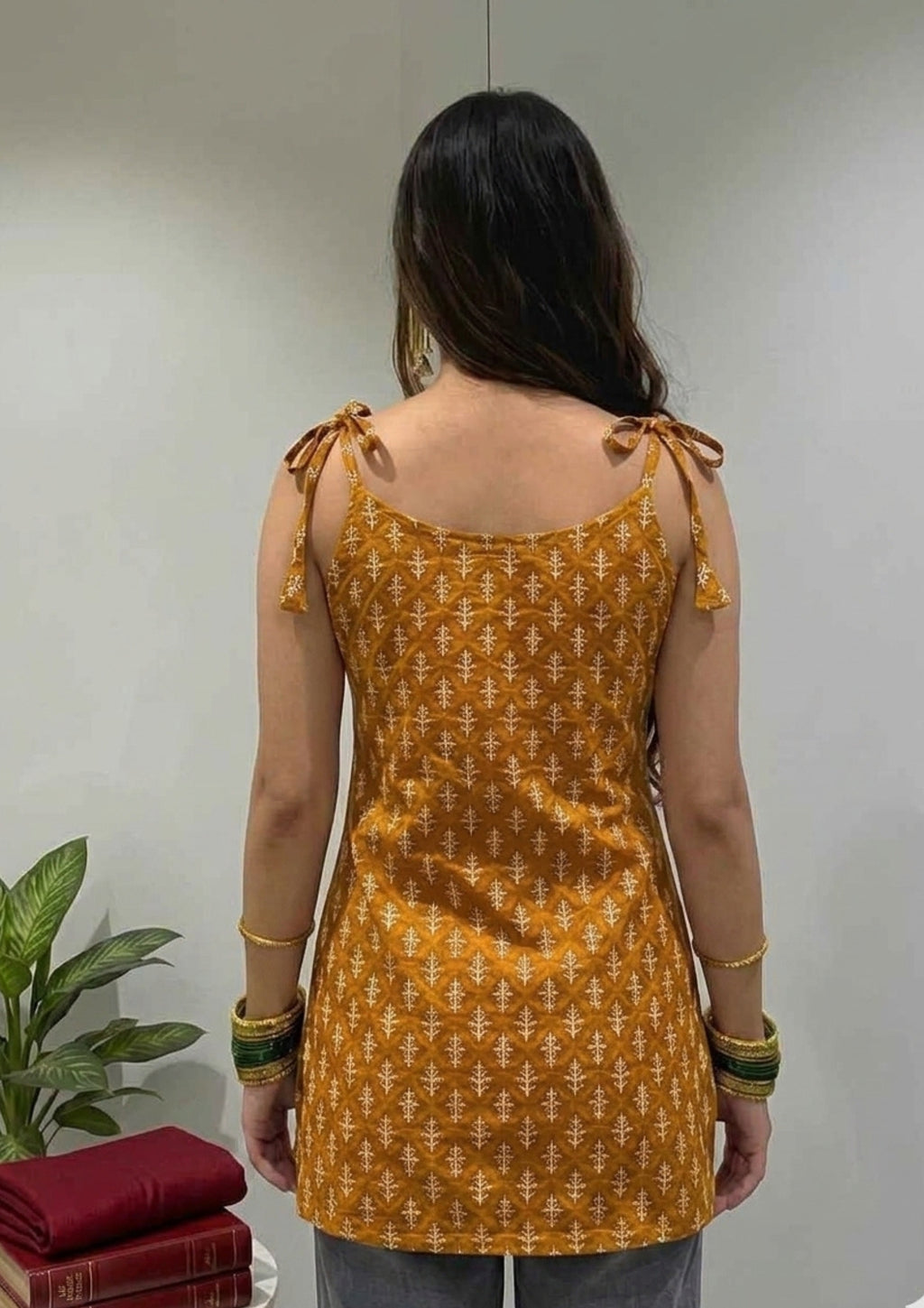 Women's Floral Printed Cotton Short Kurti | Red, Yellow & Green Above Knee Length Kurti for Casual Wear