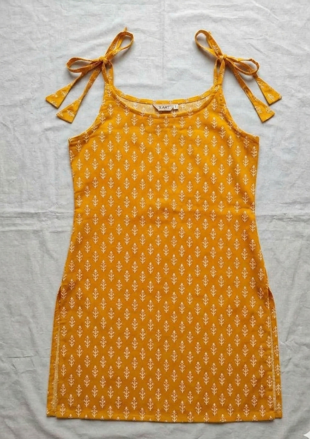 Women's Floral Printed Cotton Short Kurti | Red, Yellow & Green Above Knee Length Kurti for Casual Wear