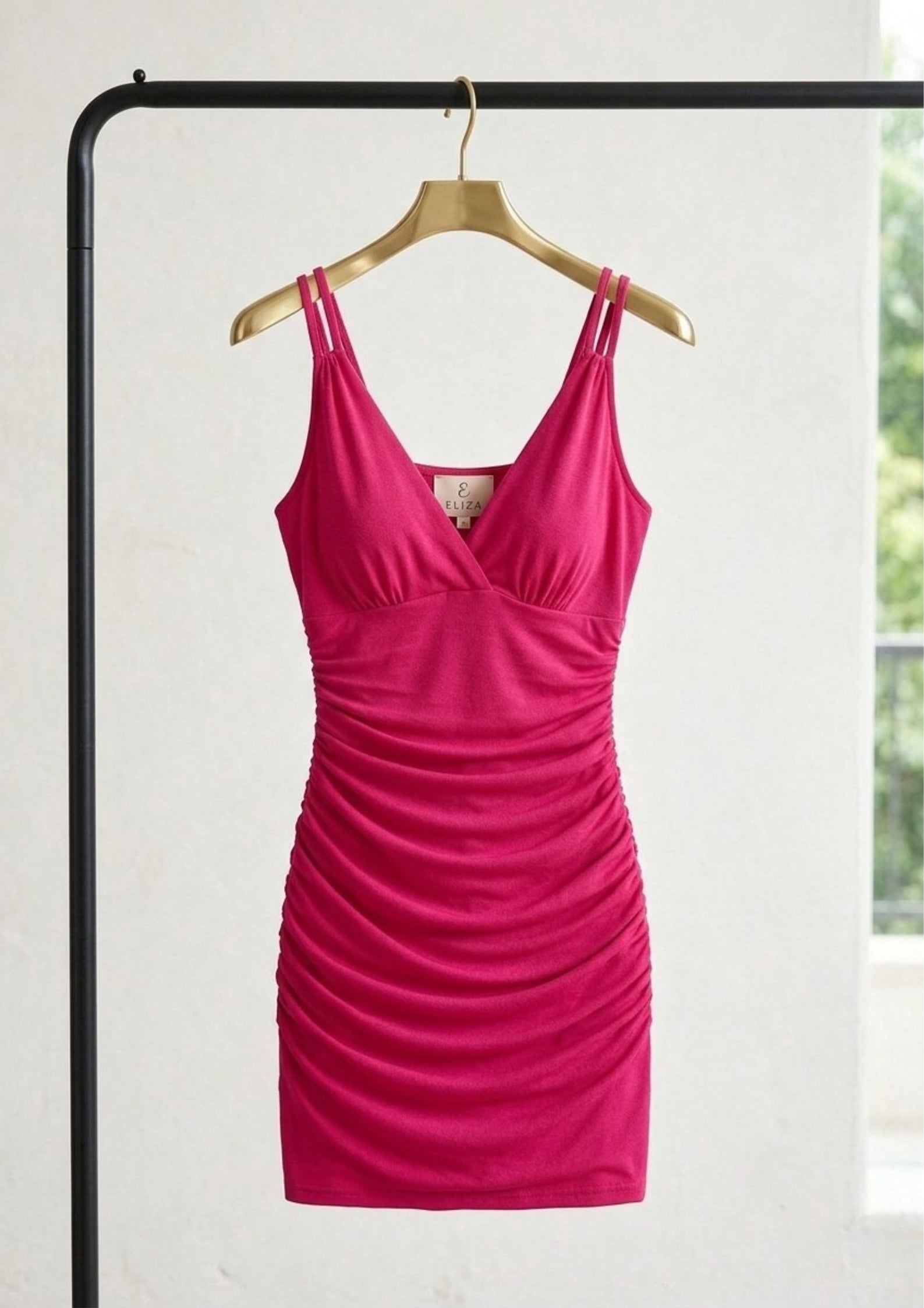 Magenta Magic Sleeveless Ruched Mini Bodycon Dress