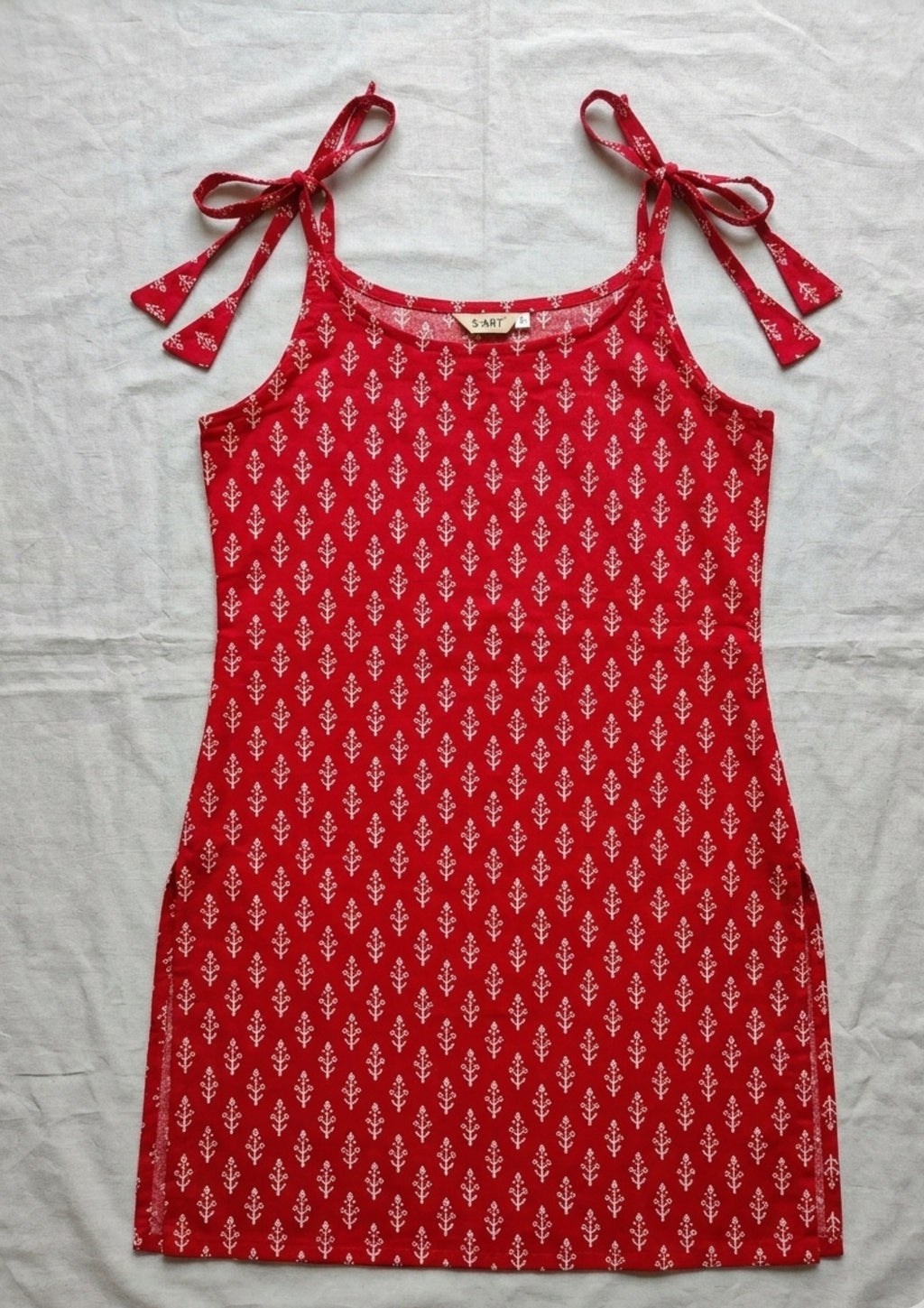 Women's Floral Printed Cotton Short Kurti | Red, Yellow & Green Above Knee Length Kurti for Casual Wear