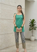 Women's Floral Printed Cotton Short Kurti | Red, Yellow & Green Above Knee Length Kurti for Casual Wear