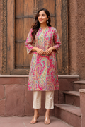 Women’s Pink Paisley Printed Cotton-Style Kurta with Flared Sleeves