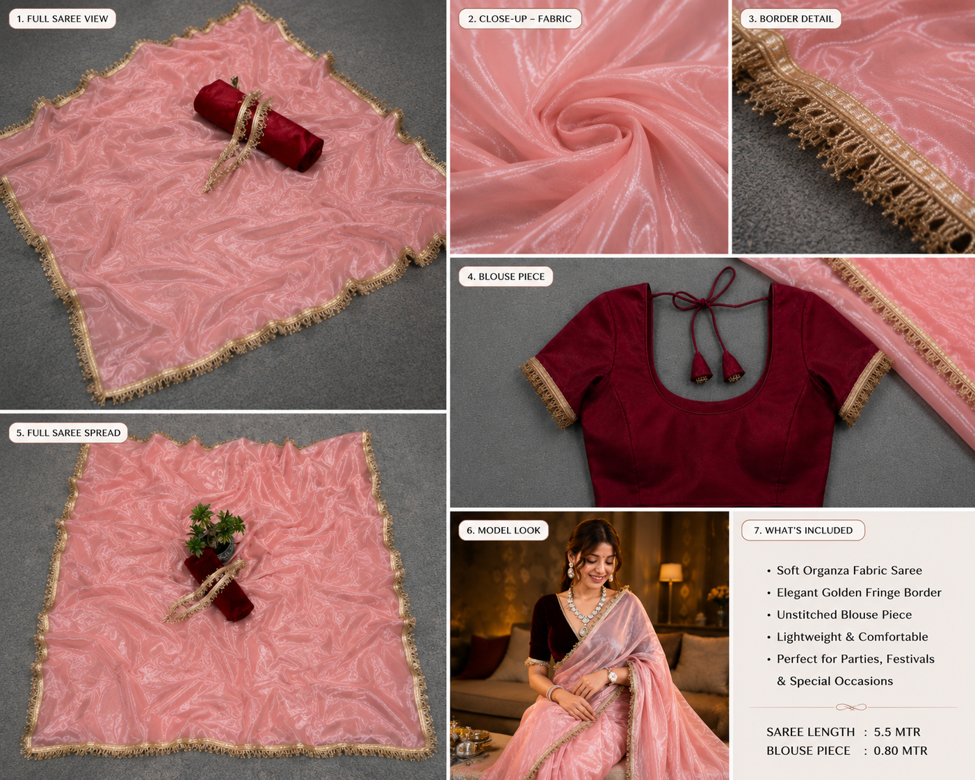 Soft Glam Pink Georgette Embroidered Saree With Blouse | Premium Party Wear Saree