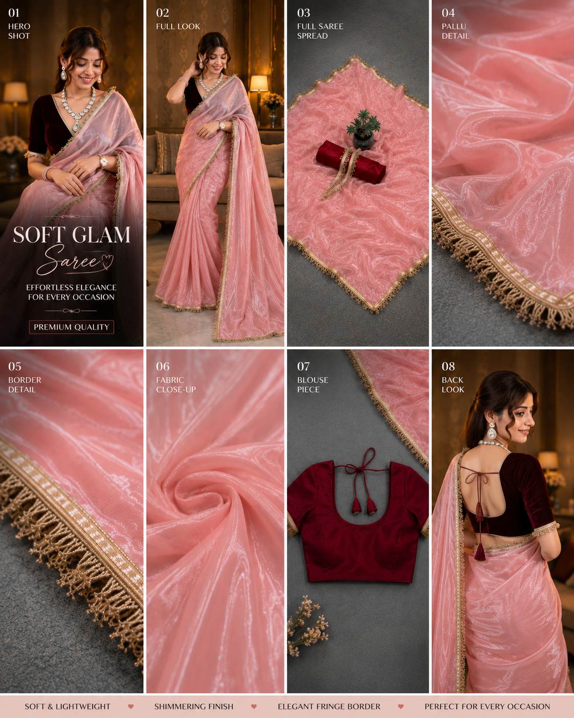 Soft Glam Pink Georgette Embroidered Saree With Blouse | Premium Party Wear Saree
